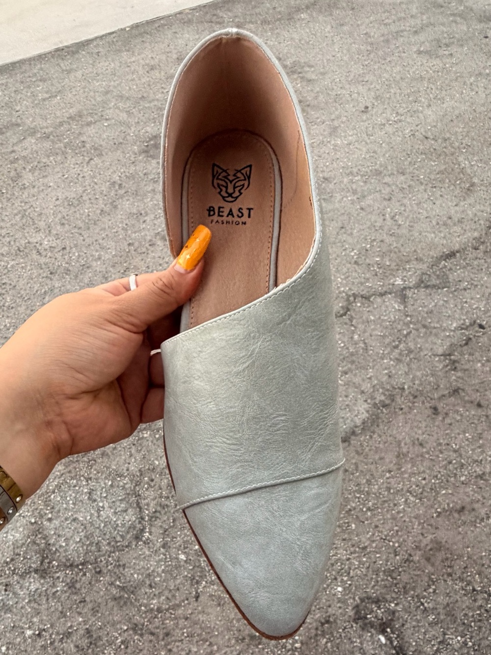 BEAST FASHION gray leather Pointed Slip-On Loafers